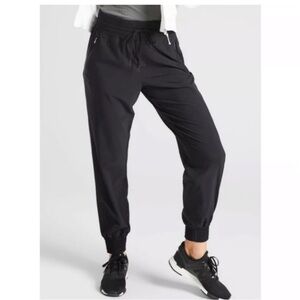 Athleta Camden joggers black high rise elastic waist gathered 12